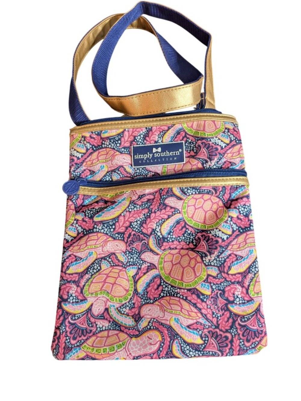 Simply Southern Crossbody Bag Pink Sea Turtle Pattern Adjustable Strap